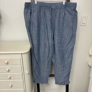 L.L. Bean Light Blue Linen Pants. Size 20 petite. Wide leg. Cropped/ankle style